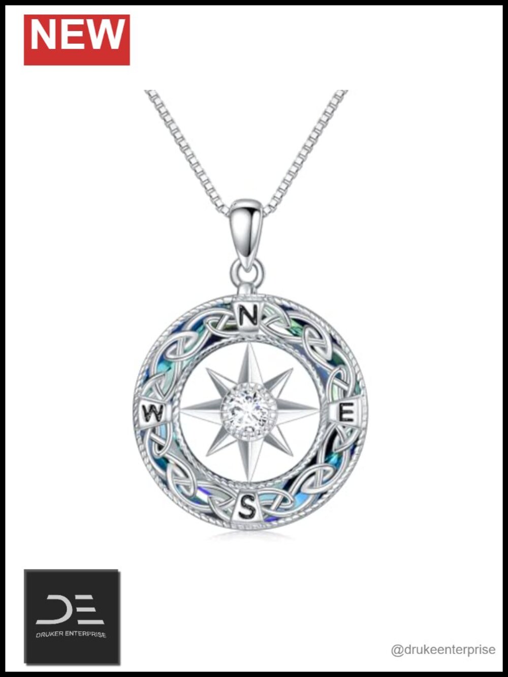 925 Sterling Silver Celtic Knot Compass Necklace Pendant